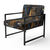 Cityscape With Castle In Vintage Gold And Blue - Modern Accent Side Chair