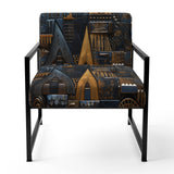 Cityscape With Castle In Vintage Gold And Blue - Modern Accent Side Chair