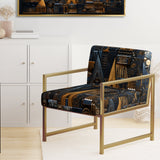 Cityscape With Castle In Vintage Gold And Blue - Modern Accent Side Chair