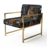 Cityscape With Castle In Vintage Gold And Blue - Modern Accent Side Chair