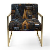 Cityscape With Castle In Vintage Gold And Blue - Modern Accent Side Chair