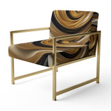 Abstract Liquid Gold And Black Spiral Swirl - Modern Accent Slipper Chair