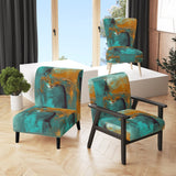 Becoming the Ocean Sun Abstract Teal And Gold - Upholstered Modern Accent Chairs