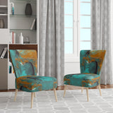 Becoming the Ocean Sun Abstract Teal And Gold - Upholstered Modern Accent Chairs