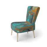 Becoming the Ocean Sun Abstract Teal And Gold - Upholstered Modern Accent Chairs