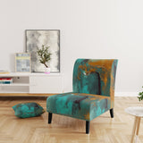 Becoming the Ocean Sun Abstract Teal And Gold - Upholstered Modern Accent Chairs