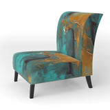 Becoming the Ocean Sun Abstract Teal And Gold - Upholstered Modern Accent Chairs