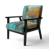 Becoming the Ocean Sun Abstract Teal And Gold - Upholstered Modern Accent Chairs