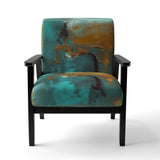Becoming the Ocean Sun Abstract Teal And Gold - Upholstered Modern Accent Chairs