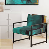 Becoming the Ocean Sun Abstract Teal And Gold - Upholstered Modern Accent Chairs
