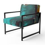 Becoming the Ocean Sun Abstract Teal And Gold - Upholstered Modern Accent Chairs