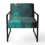 Becoming the Ocean Sun Abstract Teal And Gold - Upholstered Modern Accent Chairs