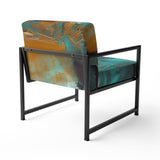 Becoming the Ocean Sun Abstract Teal And Gold - Upholstered Modern Accent Chairs