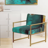 Becoming the Ocean Sun Abstract Teal And Gold - Upholstered Modern Accent Chairs