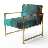 Becoming the Ocean Sun Abstract Teal And Gold - Upholstered Modern Accent Chairs