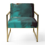 Becoming the Ocean Sun Abstract Teal And Gold - Upholstered Modern Accent Chairs