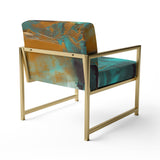 Becoming the Ocean Sun Abstract Teal And Gold - Upholstered Modern Accent Chairs