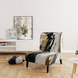 Organic Bliss Minimalism Gold And Black Painting - Modern Accent Slipper Chair