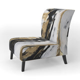 Organic Bliss Minimalism Gold And Black Painting - Modern Accent Slipper Chair