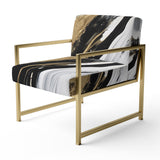 Organic Bliss Minimalism Gold And Black Painting - Modern Accent Slipper Chair