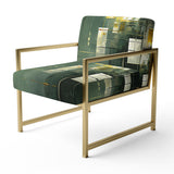 Sudden Serenity Abstract Retro Emerald And Gold - Upholstered Modern Accent Chairs