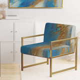 Sudden Sensuality Abstract Turquoise And Gold - Upholstered Modern Accent Chairs