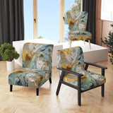 Spring Joy Abstract In Light Blue And Gold - Upholstered Modern Accent Chairs