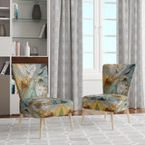 Spring Joy Abstract In Light Blue And Gold - Upholstered Modern Accent Chairs