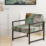 Spring Joy Abstract In Light Blue And Gold - Upholstered Modern Accent Chairs