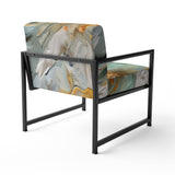 Spring Joy Abstract In Light Blue And Gold - Upholstered Modern Accent Chairs