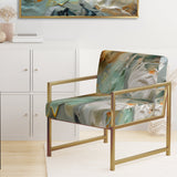 Spring Joy Abstract In Light Blue And Gold - Upholstered Modern Accent Chairs