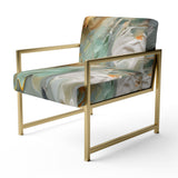 Spring Joy Abstract In Light Blue And Gold - Upholstered Modern Accent Chairs