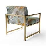 Spring Joy Abstract In Light Blue And Gold - Upholstered Modern Accent Chairs
