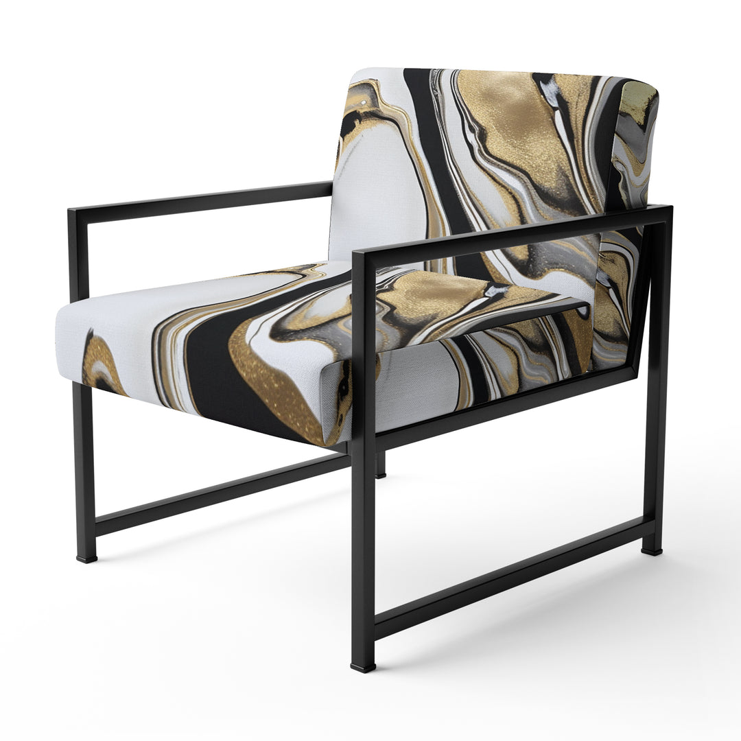Smooth Grooves Black And Liquid Gold Marble Art - Modern Accent Chair