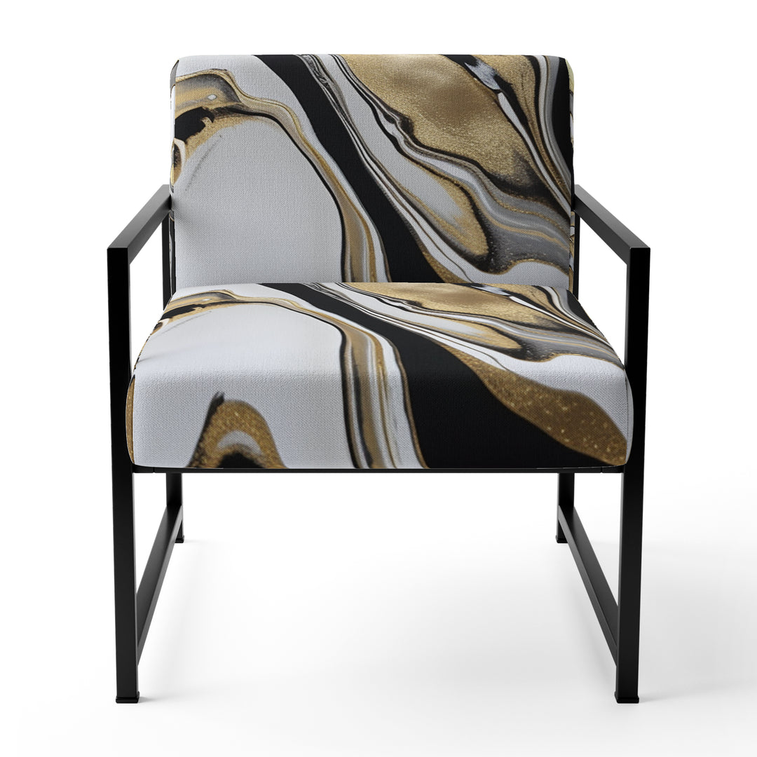 Smooth Grooves Black And Liquid Gold Marble Art - Modern Accent Chair