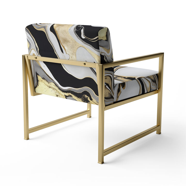 Smooth Grooves Black And Liquid Gold Marble Art - Modern Accent Chair