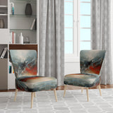 A Thought Of Her Abstract In Vintage Blue And Red - Modern Accent Slipper Chair