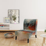A Thought Of Her Abstract In Vintage Blue And Red - Modern Accent Slipper Chair