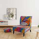 Rough Texture Colorful Feathers Painting - Modern Arm Chair