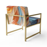 Fractal Boho Feather Amber Orange And Turquoise - Modern Accent Side Chair