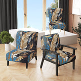 Boho Glam Exquisite Gold On Blue Feather Painting - Modern Accent Slipper Chair