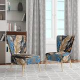 Boho Glam Exquisite Gold On Blue Feather Painting - Modern Accent Slipper Chair