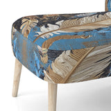 Boho Glam Exquisite Gold On Blue Feather Painting - Modern Accent Slipper Chair