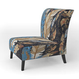Boho Glam Exquisite Gold On Blue Feather Painting - Modern Accent Slipper Chair