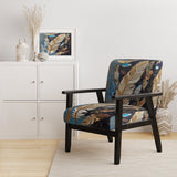 Boho Glam Exquisite Gold On Blue Feather Painting - Modern Accent Slipper Chair