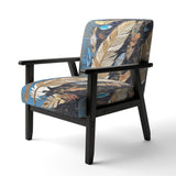 Boho Glam Exquisite Gold On Blue Feather Painting - Modern Accent Slipper Chair