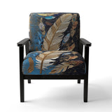 Boho Glam Exquisite Gold On Blue Feather Painting - Modern Accent Slipper Chair