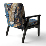 Boho Glam Exquisite Gold On Blue Feather Painting - Modern Accent Slipper Chair