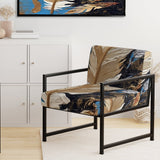 Boho Glam Exquisite Gold On Blue Feather Painting - Modern Accent Slipper Chair