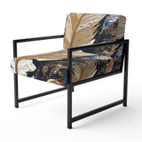 Boho Glam Exquisite Gold On Blue Feather Painting - Modern Accent Slipper Chair